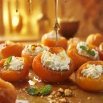 Turkish Stuffed Poached Apricots filled with creamy ricotta cheese